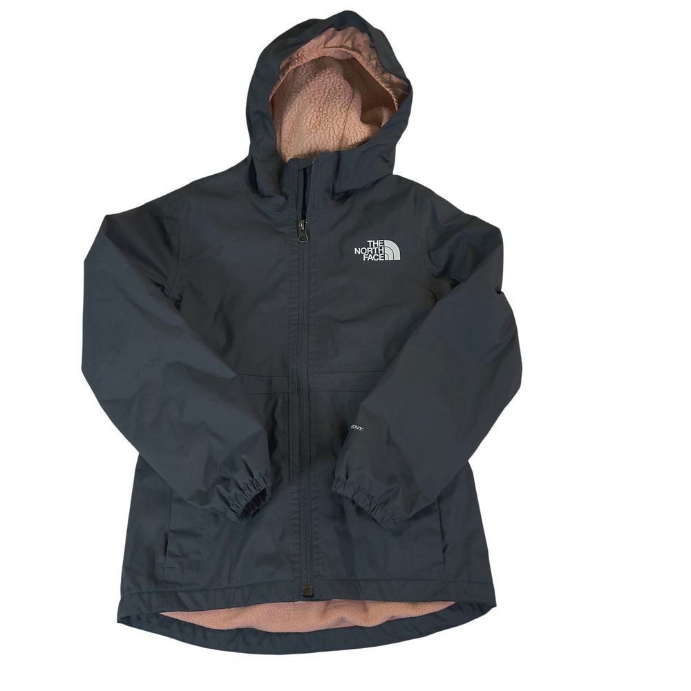 The North Face Girls DryVent Hooded Fleece Lined Jacket Gray Pink Size S 7/8